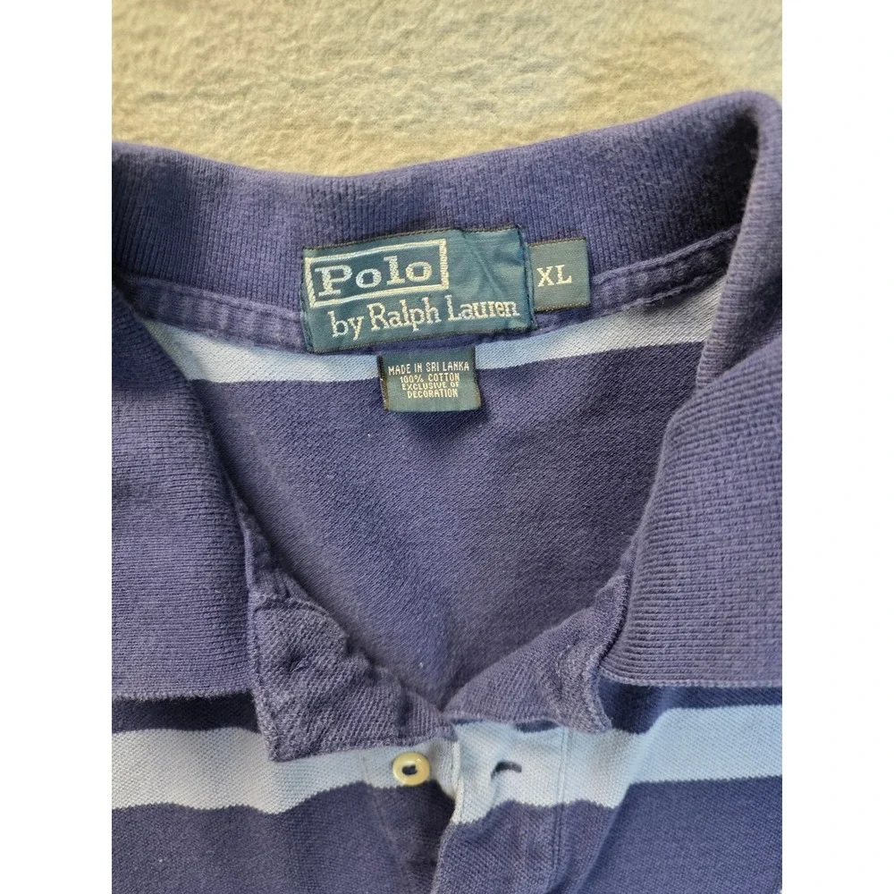 Polo Ralph Lauren Mens XL Blue Striped Short Sleeve Cotton Pique Polo Shirt‎